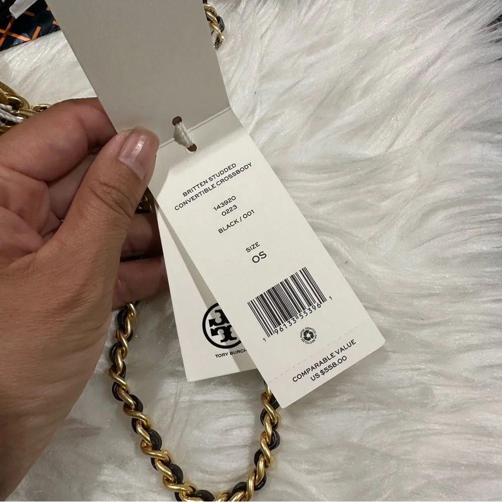 NWT Tory Burch Britten Gold Studded Black Convertible Crossbody Shoulder Bag - Picture 3 of 9